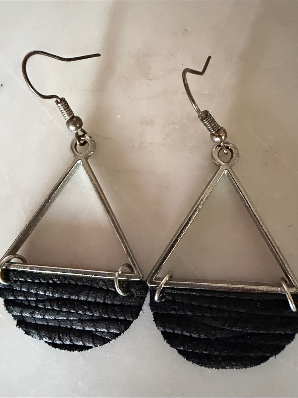 Handcrafted Black Triangle Drop Earrings